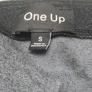 One Up Black Denim Halter Crop Top Womens Small Gold Button Y2K Festival 0378 thumbnail 3