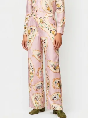 NWT Tory Burch Silk Cargo Pant in Pink Porcelain Floral Wide Leg Pants 4 thumbnail 3