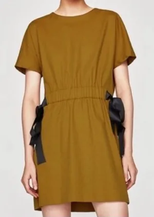 Zara NWT Mustard Mini Dress with Sidebows, size XS 🦋 thumbnail 1