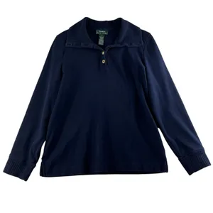 Lauren Ralph Lauren Medium M 1/4 Button Cotton Sweater Navy Blue LRL Women's thumbnail 2