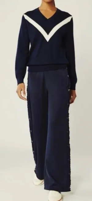 Tory Burch Women’s Navy Wide-Leg Button-Trim Pants Size Small thumbnail 1