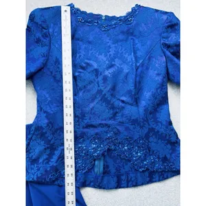 Vintage Nah Nah Collection Beaded Jacket Dress Womens 8 Navy Blue Pleated Lined thumbnail 7