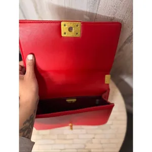 Red Quilted Chain Crossbody Bag Gold Chain Strap Classic Flap Purse thumbnail 6