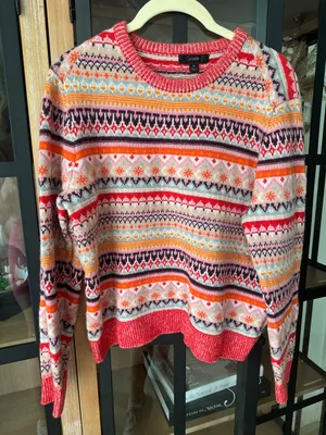 J. Crew Fair Isle lambswool sweater Cropped Crewneck knit Bright Cerise Peony thumbnail 1