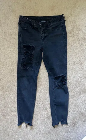 American Eagle Black Ripped Hi Rise Jegging thumbnail 5