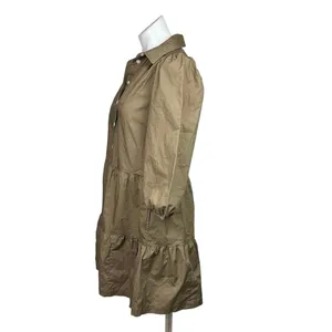Gap NWT $80 Khaki Tiered Puff Sleeve Button Front Mini Babydoll Shirt Dress XSP thumbnail 7