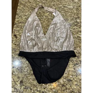 Allsaints Dora champagne bodysuit One Piece Size 10 MSRP‎ $169 Metallic Halter thumbnail 6