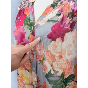 Figueroa & Flower Blouse Gray Floral Leopard Metallic Sheer XL thumbnail 5
