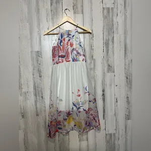 BCX Girl Floral Halter Dress Size 14 White Multicolor Chiffon Midi Dress thumbnail 2