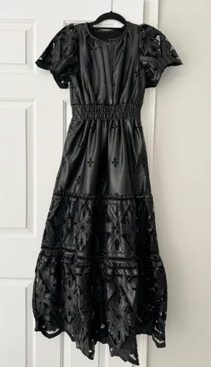 The Somerset Faux Leather Embroidered Cutwork Maxi Dress, Size XXS thumbnail 6