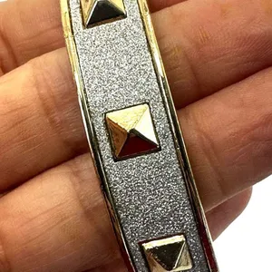 Silver and gold tone spiked bangle bracelet thumbnail 2