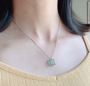 Handmade Czech glass translucent aqua bead stainless steel necklace ✨ thumbnail 3