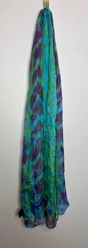 Signals Scarf Womens OS Blue Green Tie Dye Excellent 100% Silk Rectangular Wrap thumbnail 1