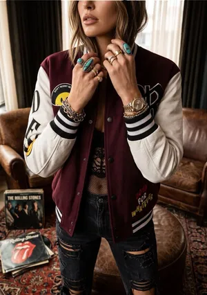 PacSun ࿊ DFW Varsity Patchwork Faux Leather Jacket ࿊ Burgundy ࿊ Men S ࿊ Women M thumbnail 1