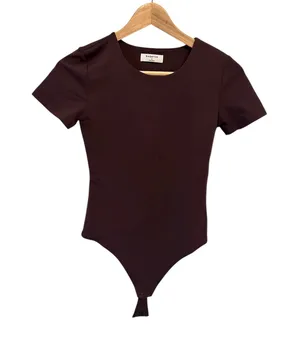 Aritzia Babaton ContourWomen's Brown Crewneck Short Sleeve Bodysuit Sz S thumbnail 1