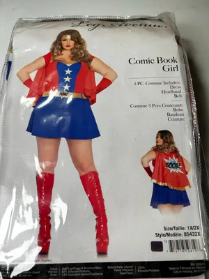 Leg Avenue Comic Book Girl Costume Plus Size 1X/2X Superhero 3 Piece Red Blue thumbnail 1