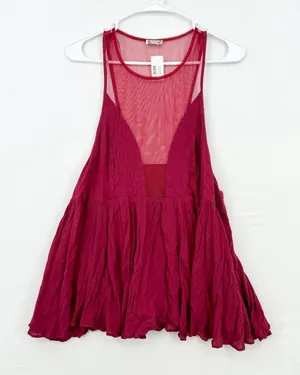 Intimately Free People Tank Top Womens Medium Red Babydoll‎ Mesh Boho Sleeveless thumbnail 1