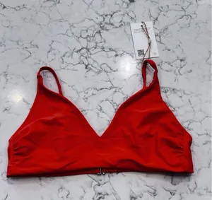 NWT Quince Sunset Orange Italian V Neck Bikini Top Size Medium thumbnail 1