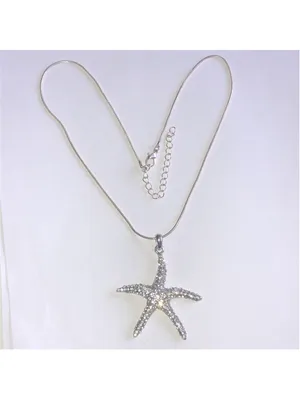 Silver Tone CZ Rhinestone Starfish Boho Pendant Necklace thumbnail 3