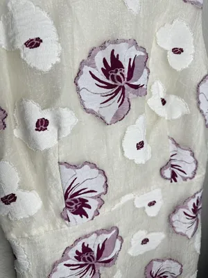 Ann Taylor Dress Womens 14 Ivory Purple Floral Jacquard Sleeveless Sheath Lined thumbnail 2