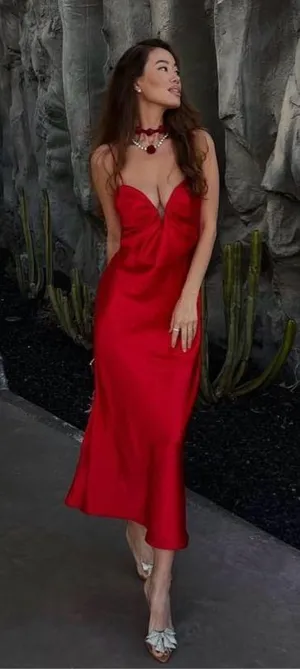 Zara maxi Red Evening Dress corset satin midi wedding party cocktail thumbnail 1
