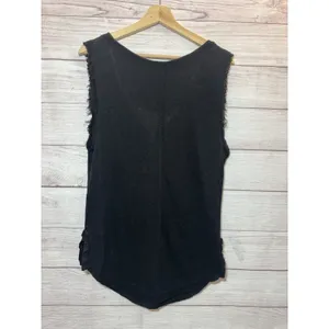 We The Free Free People Top Womens MEDIUM Black Linen Distressed Boho Cottage thumbnail 3