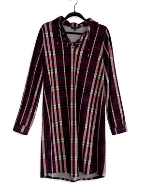 Cirana Plaid Shirt Mini Dress in Maroon Size Small New thumbnail 1