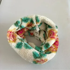 Jenni Fluffy Sherpa Fleece Infinity Scarf Beige Floral New thumbnail 2