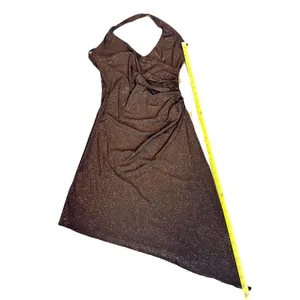 Vintage Lipstick Brown Glitter Asymmetrical Halter Dress Size M USA thumbnail 6