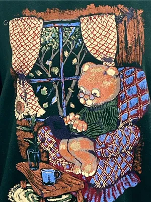 Vintage 90s Basic Editions Teddy Bear Graphic Green Womens Sweatshirt Large thumbnail 2