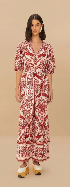 FARM RIO Off-White Green Floral Cascade Lenzing Ecovero mid Dress, small, $280 thumbnail 1
