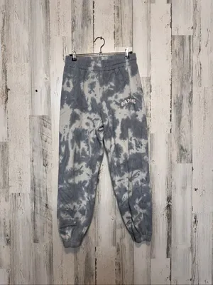 Baddie Graphic Tie Dye Fleece Joggers Sweatpants Womens Small Grey White thumbnail 4