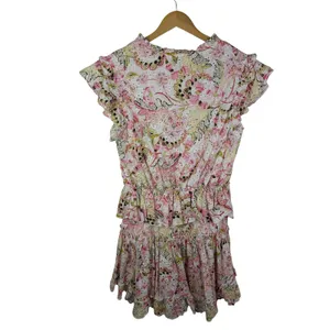 MISA Iliana Ruffled Eyelet Mini Dress Medium Pink Floral Tiered Coquette Cottage thumbnail 5