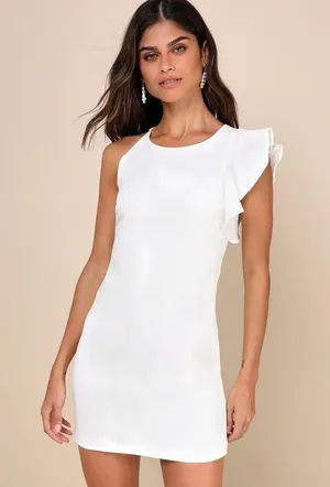 Lulu’s Dinah White One-Shoulder Mid-Thigh Dress thumbnail 1