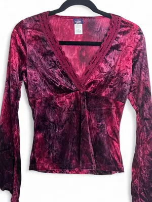 Y2K Wild Cat Velvet Long Sleeve Asymetrical Top Lace detail Size M/L Goth thumbnail 1