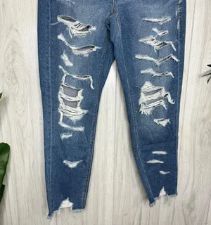 NWT American Eagle Stretch High Rise Ripped Mom Jeans Indigo Shatter 6 Short thumbnail 5