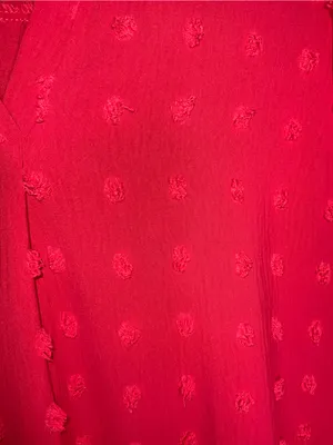 Merokeety Split-Neck Textured Short-Sleeve Blouse in Red XL thumbnail 4
