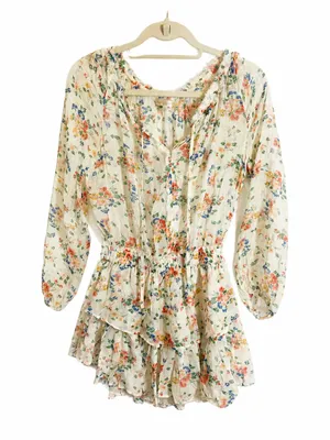 Love Shack Fancy Popover Sheer Dress in Floral Confetti Silk XS thumbnail 6