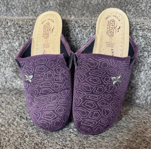 FLY FLOT Purple Velvet Slippers Made‎ In Italy Anti-Shock Leather Size 41/10 thumbnail 1