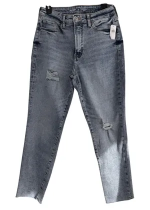 Old Navy High Rise OG Straight Jeans 10 Distressed Medium Wash‎ Raw Hem NWT thumbnail 1