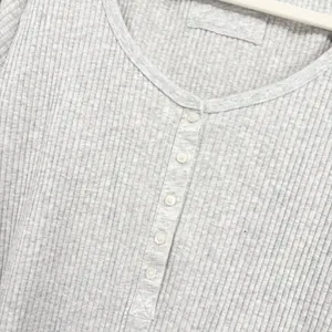 Aerie‎ Womens Gray Ribbed Henley Long Sleeve Casual Loungewear Layering Top XXL thumbnail 4