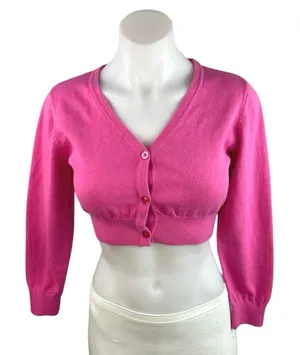 NEW Dolls Kill Trickz N' Treatz Pink Long Sleeve Button Crop Sweater Top Size M thumbnail 1