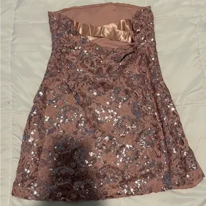 Free People Night Gaze Mini Sequin Fit & Flare Dress Blush Pink large - NWOT thumbnail 7