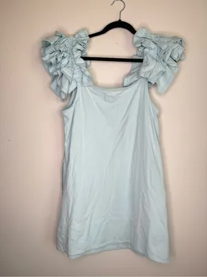 Free People Free-Est Josie Mini Dress Light Blue Flutter Ruffle Sleeve Sz M thumbnail 6