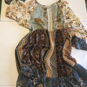Umgee boho patchwork floral dress thumbnail 2