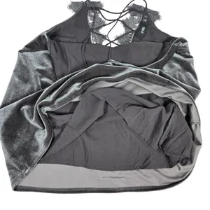 DO+BE Velvet Lace Up Back Cami Tank Top Gray Women's M Style‎ Y14120 thumbnail 4
