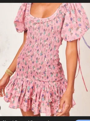 LoveShackFancy Violet dress in the Hollywood Pink colorway thumbnail 1