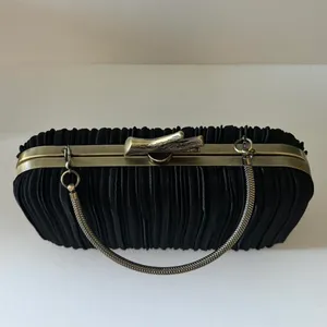 & Other Stories Black Pleated Clutch Golden Metal Purse Bag thumbnail 4