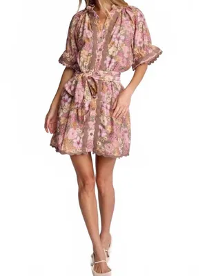 Anthropologie Sundays Evelyn Short Sleeve Dusk Floral Brown Mini Shirt Dress thumbnail 11
