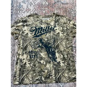 Miller High Life Graphic Camo Tee NWOT Tan with Navy Print Size Large thumbnail 7